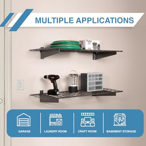 Hyloft 777 2-Pack Heavy Duty Steel Wall Garage Shelving, 36-Inch X 18-Inch Adjustable Wall Shelves for Garage Storage,Includes Hanging Rod, Max Shelf Load 200 Pounds, White Powder Coated Finish HyLoft