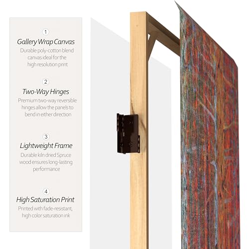 Red Lantern Double Sided Works of Klimt Room Divider - Tannenwald/Farm Garden, 4 Foot - 3 Panel Red Lantern