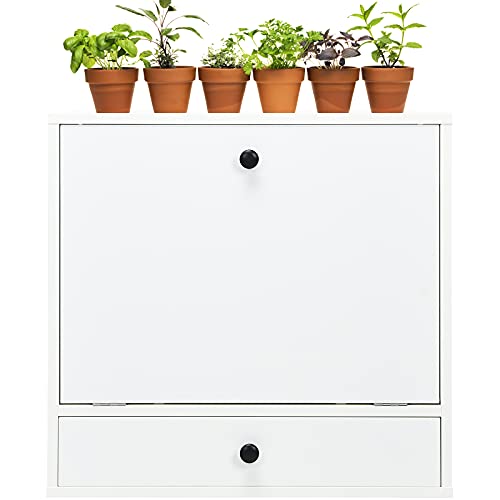 COSTWAY Wall-mounted Computer Desk, Floating Desk with Storage Drawer & Shelves, Fold-up Desktop & Pneumatic Springs, Ideal for Home, Office, Dormitory, Small Spaces (White) COSTWAY