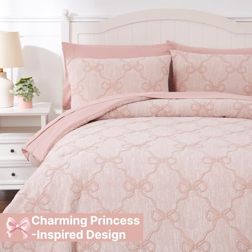 Wink Deer Twin Comforter Set with Sheets for Girls-5 Pieces Twin Bedding Sets with Pink Comforter, Sheets, Pillowcase & Sham for Kids (Pink Diamond, 66" X 86") Wink Deer