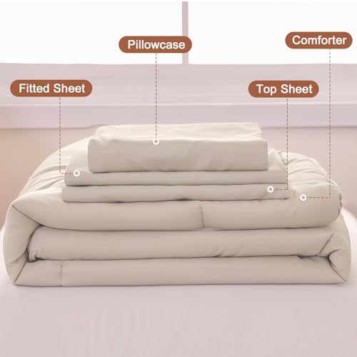 Wowelife Toddler Comforter Set for Girls, Pale Beige Toddler Bedding Set, 4 Pieces Double Ruffles Soft and Breathable Bed Set Includes Comforter, Fitted Sheet, Flat Top Sheet and Pillowcase Wowelife