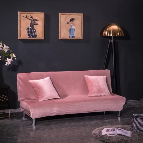 SFYZ HOME Velvet Armless Futon Slipcover,Stretch Silver Fox futon Cover, Modern Solid Color Sofa Bed Cover for for Futon Folding Bed Sofa (Pink,M-61-72.8in/155-185cm) SFYZ HOME