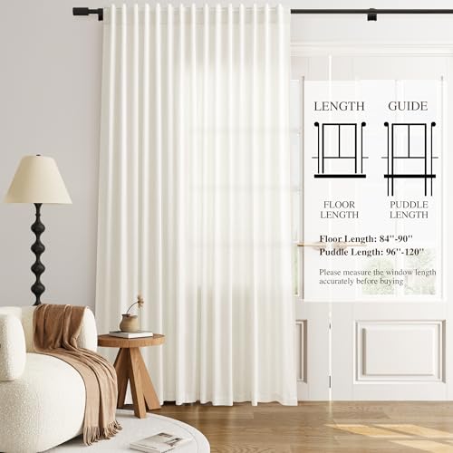 SPWIY Linen Extra Wide Curtain 100 Inch for Patio Silding Glass Doors 1 Panel Natural Semi Sheer Light Flitering Curtains Back Tab Farmhouse Boho Room Divider Drapes for Living Room Cream W100xL84 SPWIY