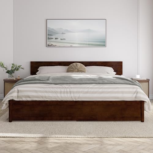 AFI, Wesley King Platform Bed with Panel Footboard & Twin XL Trundle, Walnut AFI