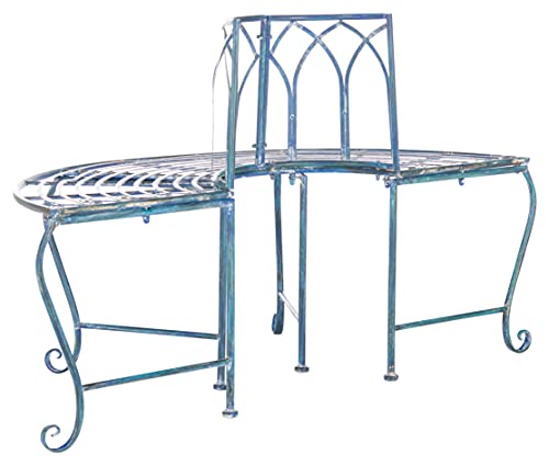 SAFAVIEH PAT5018C Outdoor Collection Abia Antique Blue Wrought Iron 50-inch Tree Bench SAFAVIEH
