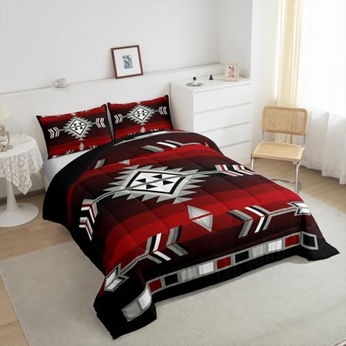 Erosebridal Rustic Western Bedding Sets Full Southwestern Aztec Comforter Set for Men Boys,Farmhouse Bohemian Geometric Bedding Comforter Sets Exotic Ethnic American Native Quilt Duvet 3 Pcs Erosebridal