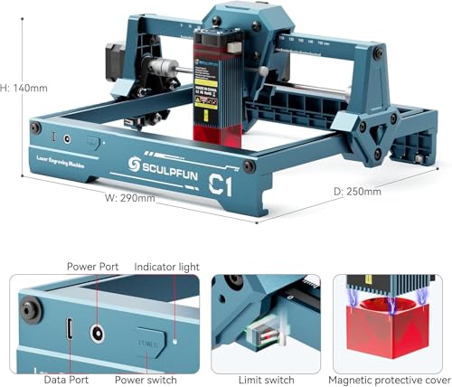 SCULPFUN C1 Mini Laser Engraving Machine - 3W Portable Laser Engraver for Beginners, 0.04mm High Precision, Plug and Play, Ideal for DIY Wood, Acrylic and Leather, Engraving Area 150 * 130mm SCULPFUN