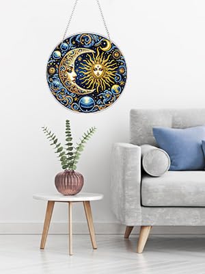 RYMILIE Sun and Moon Diamond Art Hanging Kit for Adult,Special Shaped Rhinestone,Double Sided 5D DIY Acrylic Diamond Art Painting Window Pendants Home Garden Wall Hanging Kits Hanging Ornament RYMILIE