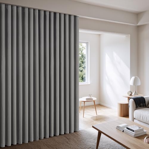MIULEE 100% Blackout Room Divider Curtains, Extra Wide Ceiling Panel Sound Proof Thermal Insulated Privacy Drapes for Living Room Bedroom Patio, Ceiling Track, W100 x L96 Inch, Gray, 1 Panel MIULEE