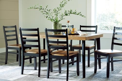 Signature Design by Ashley Blondon Rectangular Dining Room Table Set with 6 Chairs, Chevron Pattern, Tapered Legs, Seats 6, Wood, 60" Long, Brown & Black Signature Design by Ashley