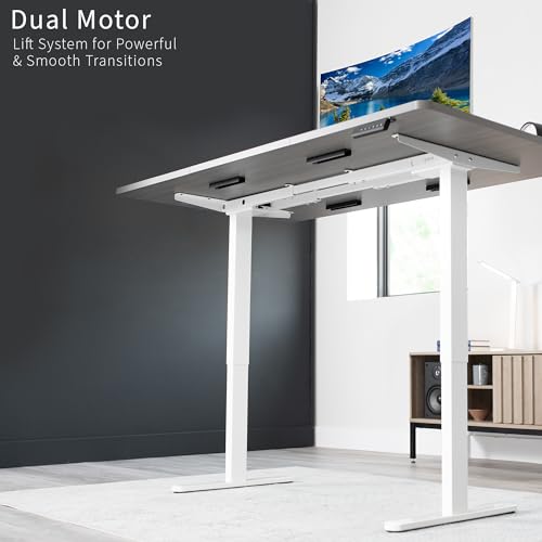 VIVO Electric Stand Up Desk Frame, DIY Workstation, Frame Only, Dual Motor Ergonomic Standing Height Adjustable Base with Memory Controller, White, VIVO
