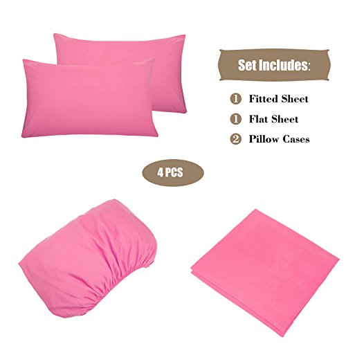 4 Piece Bed Sheet Set (Full,Peach Pink) 1 Flat Sheet,1 Fitted Sheet and 2 Pillow Cases,Brushed Microfiber Luxury Bedding with Deep Pockets Best Season