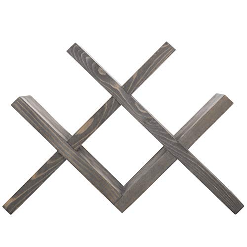 MyGift Vintage Gray Wood 4-Bottle Countertop Wine Storage Rack, Wine Bottle Tabletop Display Holder MyGift