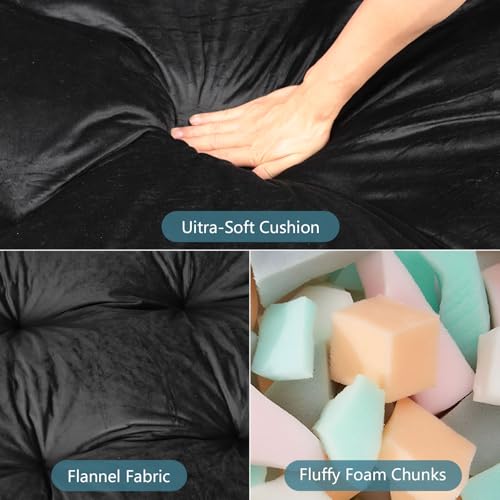 SANXUO Futon Mattres Full Size 6",Flannel Floor Foldable for Adults,Floor Futon Mattress,High Density Shredded Foam Filling Mattress for Bedroom,Living (Frame Not Included), 54 x 80, (Black) SANXUO