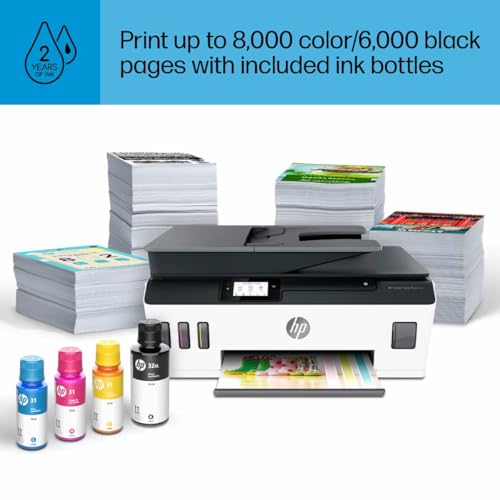 HP Smart -Tank Plus 651 Wireless All-in-One Ink -Tank Printer, up to 2 Years of Ink in Bottles, Auto Document Feeder, Mobile Print, Scan, Copy, Works with Alexa (7XV38A) HP
