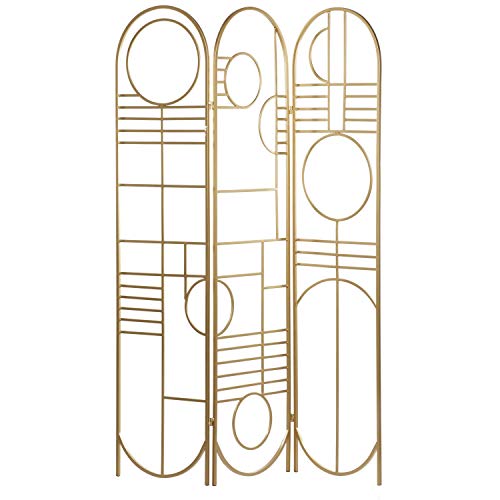 Deco 79 Metal Geometric Room Divider Screen - Hinged Foldable Arched Partition 3 Panel Privacy Screen, 50" x 1" x 69", Gold Deco 79