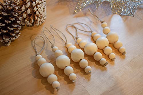Sage in Thyme Boho Christmas Tree Ornaments Rustic Wooden Beads Natural Modern Minimalist Xmas Decorative for Home Decor Christmas Tree Bohemian Holiday Set of 12 (Wood Natural) sage in thyme