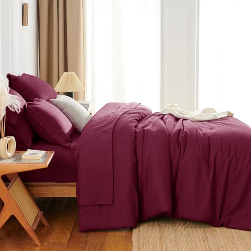 HIMEET Full Size Comforter Sets - 7 Pieces Bed in a Bag Full, Luxury Comforter Set with Sheets for All Season, Bed Set with Comforter, Flat Sheet, Fitted Sheet, Pillowcases & Shams, Burgundy HIMEET