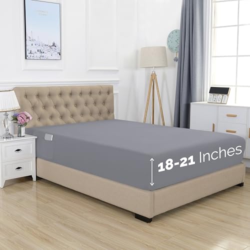 Elegant Comfort 1500 Premium Hotel Quality 18-21 Inches Deep - Extra Deep Pocket Single Fitted Sheet for High Mattress, Luxury and Softest, Smart Pocket - Wrinkle Free, Twin/Twin XL, Gray Elegant Comfort