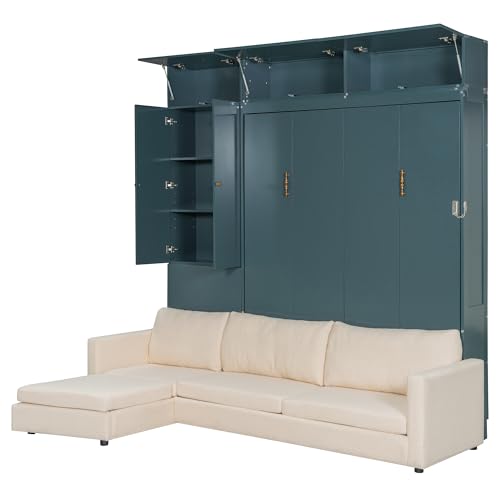 Harper & Bright Designs Queen Size Murphy Bed, Wall Bed with Sofa and Shelves, Beige Harper & Bright Designs