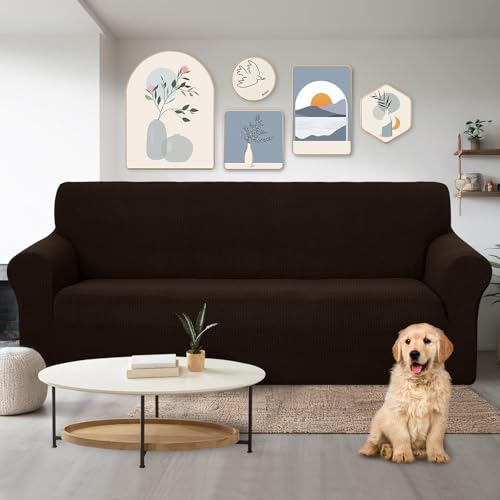 U-NICE HOME Stretch Couch Cover Sofa Cover Washable Sofa Slipcover Furniture Protector for 3 Cushion Couch Sofa Pet Friendly(Sofa, Chocolate) U-NICE HOME