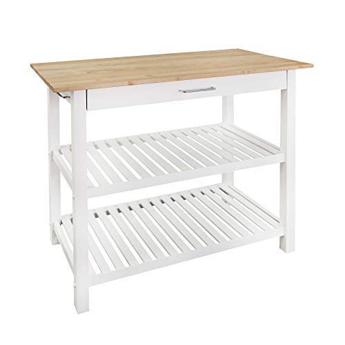 Casual Home Solid Hardwood Top, Natural/White, 40" W (373-91) Kitchen Island, Natural&White Casual Home