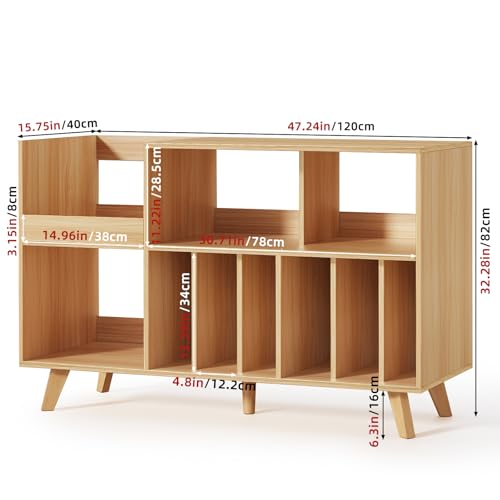 LELELINKY Natural Wood 48''Record Player Stand with Storage and Display Area, Turntable Stand Vinyl Record Holder Player Table Holds Up to 450 Albums, Record Stand for Music Room Living Room LELELINKY