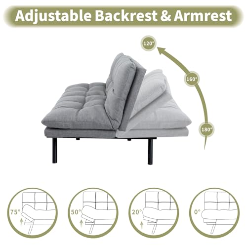 Vipbear 71" Futon Sofa Bed - Convertible Sofa Beds/Adjustable Backrest & Armrest, Comfy Loveseat Sleeper for Small Spaces, Apartments & Offices,Linen Fabric Medium Grey Futons Vipbear