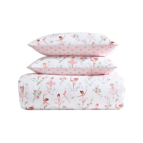 Laura Ashley - Kids Comforter Set, 100% Super Soft Toddler Bedding with Matching Sham & Bonus Decorative Pillow, Ideal Girl Room Essentials (Ballerina Divas Pink, Twin) Laura Ashley