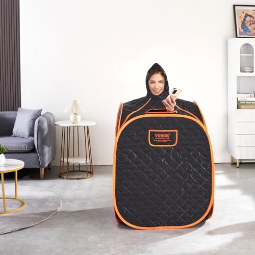 VEVOR Portable Personal Steam Sauna Spa Tent with 2L 1000 Watt Steam Generator, Includes Foldable Chair, Home Therapeutic Sauna Blanket for Detox Relaxation, Time & Temperature Remote Control, Black VEVOR