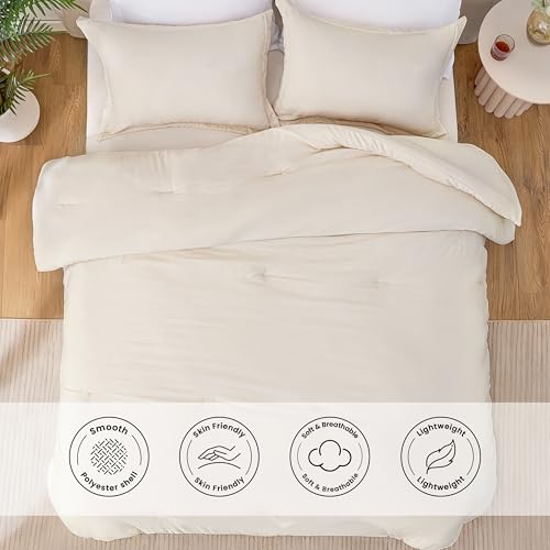 Love's cabin Beige Full Comforter Set, 3-Piece Prewashed Bed Set with 1 Comforter (79 x 90 in) & 2 Pillowcases, Lightweight & Breathable for All Seasons Love's cabin