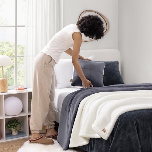 UGG Remina Twin Comforter Set 4 Piece Bed in a Bag with Throw Blanket, Decorative Pillow, Sham, and Reversible Comforter Hypoallergenic Washable College Dorm Bedding, Twin XL, Navy Blue UGG