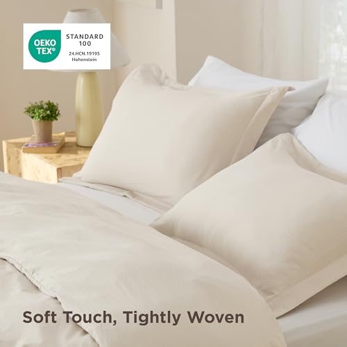 Bedsure Textured Duvet Cover Queen Size - Cotton-Like Polyester Jacquard Duvet Cover Set for All Seasons - 3 Pieces Ultra Soft Bedding Set with 2 Pillow Shams, NO Comforter (Beige, Queen, 90"x90") Bedsure