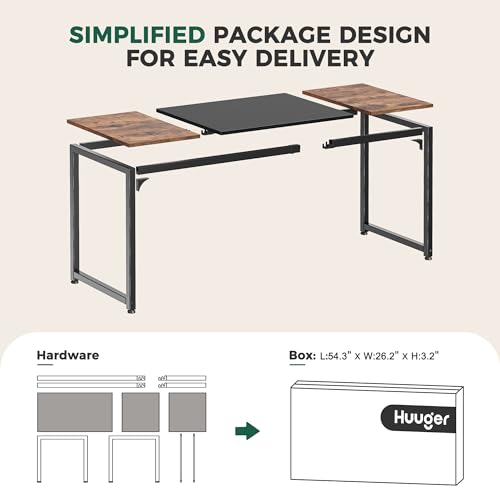 Huuger Computer Desk, 70 Inch Office Desk, Gaming Desk with Storage, Writing Desk Work Desk for Home Office, Study, Long Simple Desk, Large Legroom, Metal Frame, Rustic Brown and Black Huuger