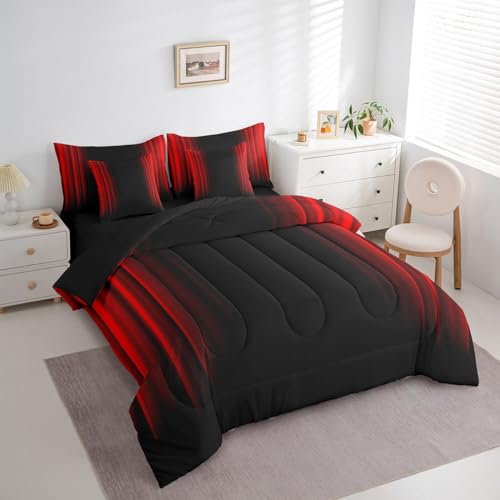 Feelyou Abstract Ombre Comforter Set with Sheets Kids Teens Red and Black 7 Piece Bedding Set Room Decor Twin Size Feelyou