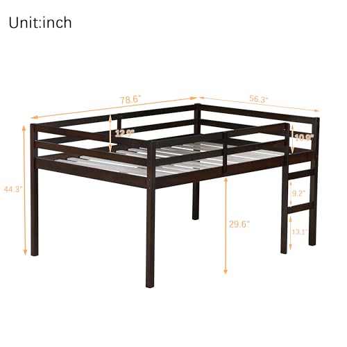 Full Loft Bed with Ladder,Rubber Wood Kids Bed with Guardrails,Low-Profile Lofts for Children’s Room,Space-Saving Underbed Storage,Sturdy Construction,Minimalist Design for Bedroom, Espresso GDFStudio