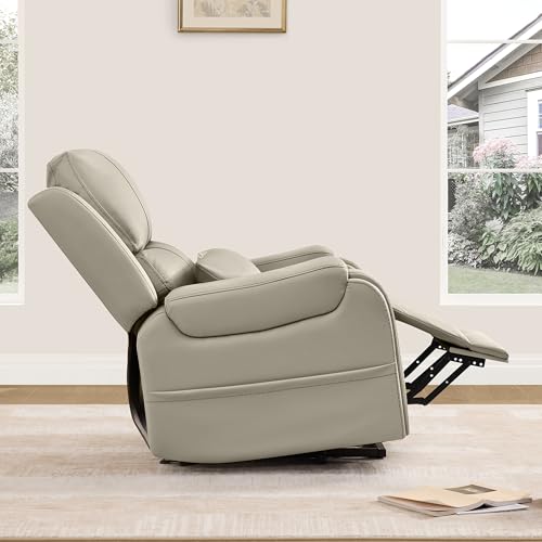 CHITA Power Lift Recliner Chair for Elderly with Heat and Massage, Genuine Leather Electric Lift Chairs with Cup Holder, Removable Lumbar Pillow, 2 Side Pockets, Leather in Gray