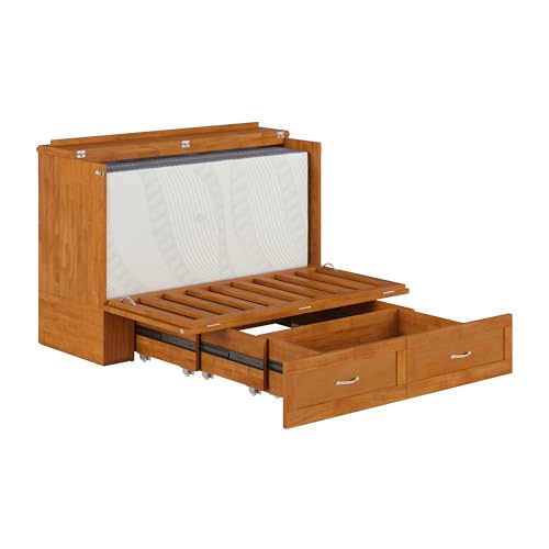 AFI Hamilton Full Murphy Bed Chest with Mattress, Storage, and Built-in Charger in Light Toffee AFI