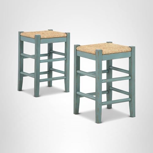 Signature Design by Ashley Mirimyn Farmhouse 23.63" Counter Height Bar Stool with Woven Wicker Seats, 2 Count, Green & Light Brown Signature Design by Ashley