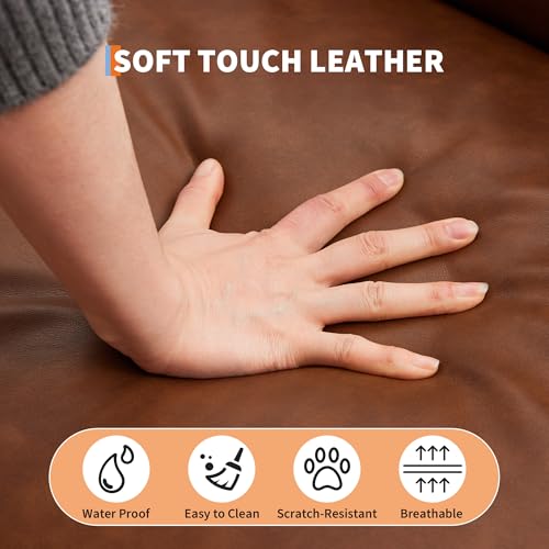 75.5” Convertible Futon Sofa Bed, PU Leather Small Couch Sofa with Wood Legs & 700lbs Capacity, Adjustable Folding Loveseat, Mid Century Modern Futon Couch, Cozy Couches for Living Room - Brown Amenitlif