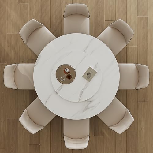 Runboll 59'' Modern Round Dining Table with Lazy Susan, Sintered Stone Dinner Table with 35.4" Round Turntable for Dining Room(Not Included Chairs) Runboll