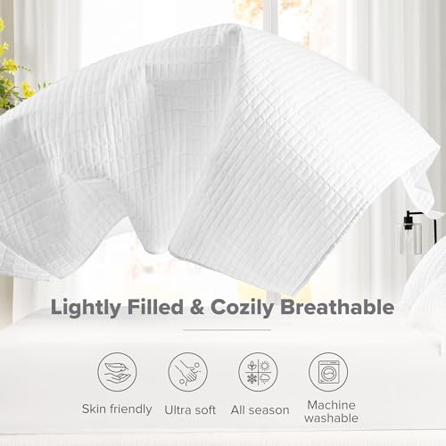 Comfort Spaces Kienna Quilt Set- Double Sided Stitching Design Summer Blanket, Lightweight, Soft, All Season Bedding Layer, Matching Sham, White, Coverlet Full/Queen(90"x90") 3 Piece Comfort Spaces