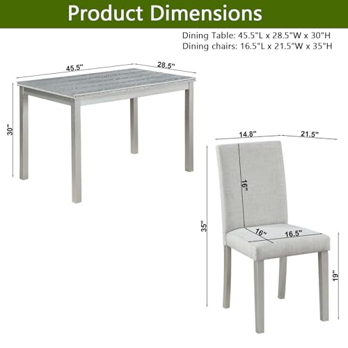 KEIKI 5-Piece Standard Height Dining Table Set with Rectangular Table and 4 Upholstered Chair, for 4 Person, Crystal Decoration Wooden Table Set, Easy Assembly, for Kitchen, Dining Room, Silver Grey KEIKI
