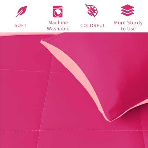 Exclusivo Mezcla Lightweight Reversible King Size Comforter Set, Down Alternative Comforter with 2 Pillow Sham, King Size Bedding Set for All Seasons, Hot Pink/Bright Pink Exclusivo Mezcla