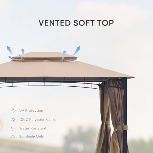 Hardtop Metal Gazebo,Heavy Duty Pergola with Mosquito Nets&Strip Lights,Galvanized Steel&Polycarbonate Roof,Sturdy Outdoor Canopies Tent,Suitable (Waterproof Fabric, 10X12 Soft Double Roof) Sannwsg