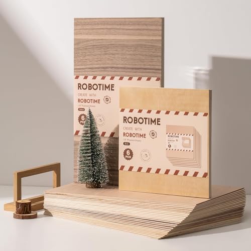 ROBOTIME 6-Pack Laser Wood Sheets 1/8" - 12 x 16 x 1/8 Inch - Basswood 2Pcs & Walnut 2Pcs & Birch 2Pcs - 3mm Plywood Sheets for Laser Cutting, Engraving & Wood Burning (Pyrography) ROBOTIME