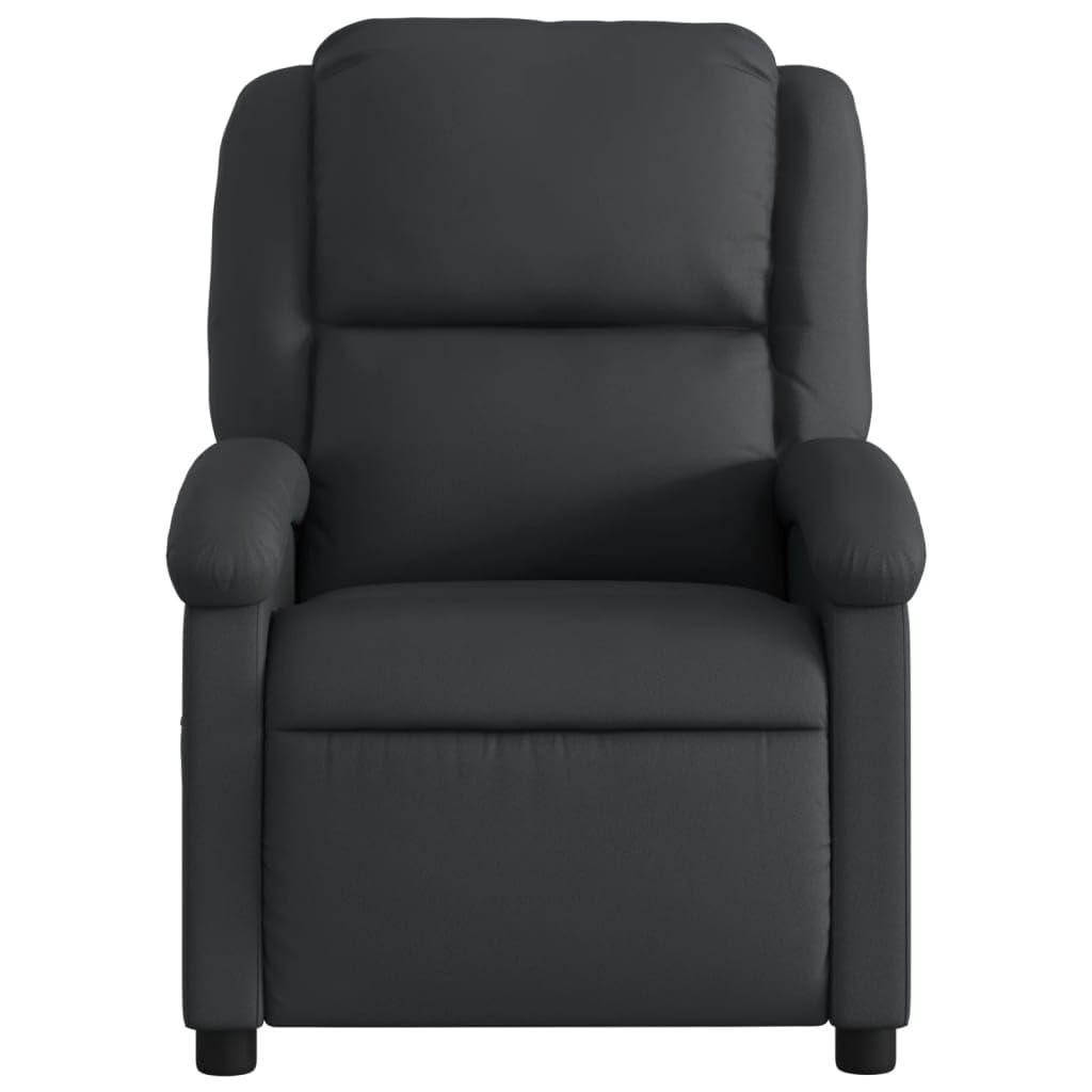 vidaXL Recliner Chair - Black Real Leather, Manual Reclining Function, Comfortable Seating with Solid Wood and Metal Frame, for Office or Living Room vidaXL