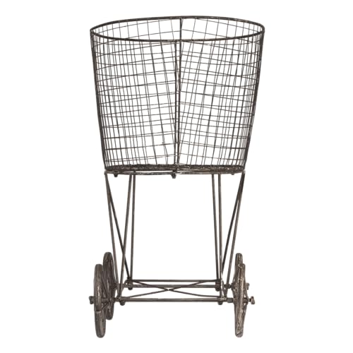 Creative Co-op Vintage Metal Laundry Basket with Wheels 25" x 15" x 26 3/4" (W x D x H) Creative Co-Op