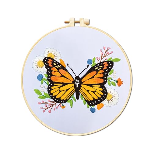 Yutaohui Butterfly Embroidery Kit for Beginners & Adults – Complete Starter Kit with Hoop, Thread, Needles, and Pattern – Easy DIY Embroidery Craft for Relaxation & Gifts