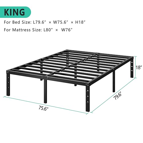 HLIPHA Metal Platform Bed Frame 12 Inch Tall,No Box Spring Needed,King Size Bed with Heavy Duty Strong Support Slats,Easy to Assemble,Black HLIPHA